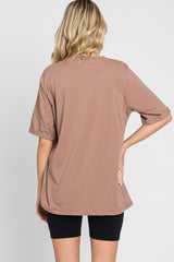 Mocha Oversized Front Pocket Cuffed Short Sleeve Top