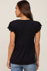 Black Flutter Sleeve V-Neck Maternity Top