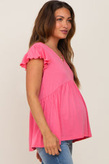 Pink Flutter Sleeve V-Neck Maternity Top