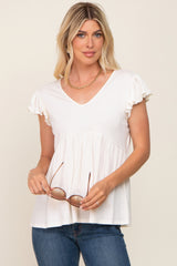 White Flutter Sleeve V-Neck Maternity Top