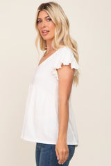 White Flutter Sleeve V-Neck Top