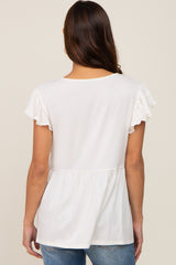 White Flutter Sleeve V-Neck Maternity Top