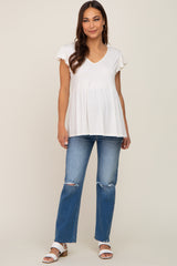 White Flutter Sleeve V-Neck Maternity Top