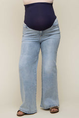 Light Blue Maternity Plus Wide Leg Jeans