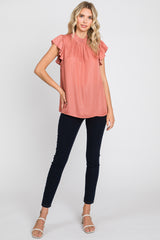 Mauve Mock Neck Flutter Blouse