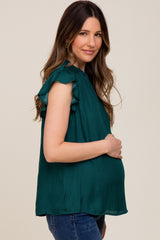 Forest Green Mock Neck Flutter Maternity Blouse