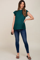 Forest Green Mock Neck Flutter Maternity Blouse