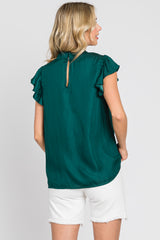 Forest Green Mock Neck Flutter Blouse