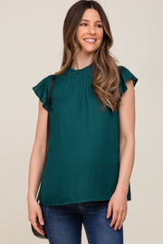 Forest Green Mock Neck Flutter Maternity Blouse