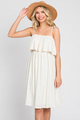 Ivory Ruffle Overlay Shoulder Tie Maternity Dress