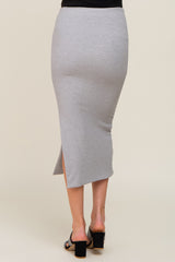 Heather Grey Ribbed Side Slit Maternity Midi Skirt