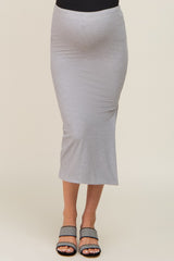 Heather Grey Ribbed Side Slit Maternity Midi Skirt