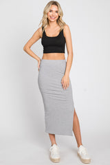 Heather Grey Ribbed Side Slit Maternity Midi Skirt