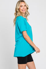 Turquoise Oversized Short Sleeve Top