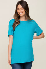Turquoise Oversized Short Sleeve Maternity Top