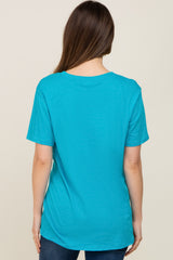 Turquoise Oversized Short Sleeve Maternity Top