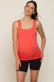 Coral Square Neck Ruched Sides Maternity Top