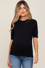 Black Knit Fitted Maternity Blouse