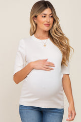 Cream Knit Fitted Maternity Blouse