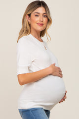 Cream Knit Fitted Maternity Blouse