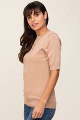 Mocha Knit Fitted Blouse