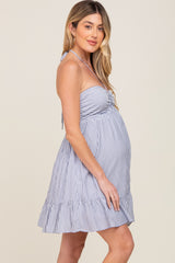 Blue Striped Maternity Halter Dress