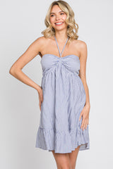 Blue Striped Maternity Halter Dress