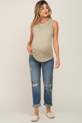 Blue Distressed Knee Rolled Hem Maternity Straight Leg Jeans