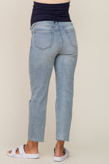 Light Blue Distressed Knee Maternity Straight Leg Jeans