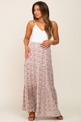 Mauve Floral Tiered Maternity Maxi Skirt