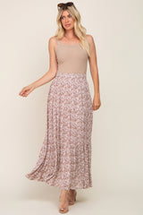 Mauve Floral Tiered Maxi Skirt