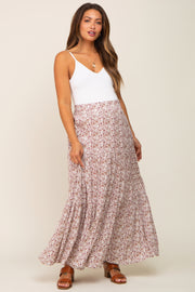 Mauve Floral Tiered Maternity Maxi Skirt