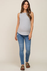 Heather Grey Ribbed Round Hem Maternity Tank Top