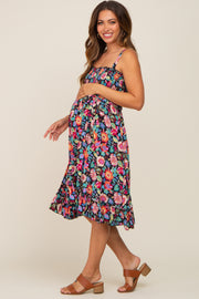 Black Floral Sleeveless Ruffled Maternity Dress