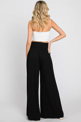 Black Smocked Waist Flowy Pants