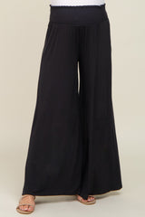 Black Smocked Waist Flowy Maternity Pants