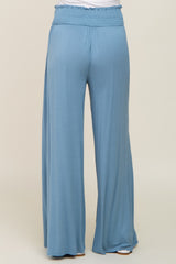 Blue Smocked Waist Flowy Maternity Pants