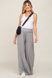 Grey Smocked Waist Flowy Maternity Pants