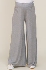 Grey Smocked Waist Flowy Maternity Pants