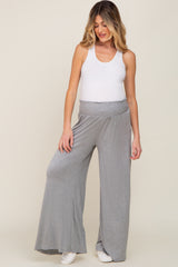 Grey Smocked Waist Flowy Maternity Pants