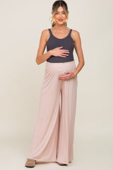 Light Pink Smocked Waist Flowy Maternity Pants