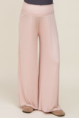 Light Pink Smocked Waist Flowy Maternity Pants