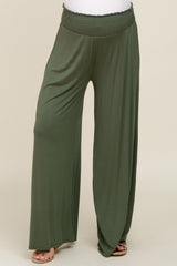 Olive Smocked Waist Flowy Maternity Pants