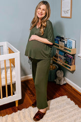 Olive Cropped Pant Maternity Set