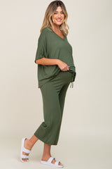 Olive Cropped Pant Maternity Set