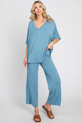 Blue Cropped Pant Set