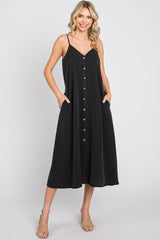 Black Button Down Maternity Midi Tank Dress