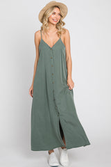 Olive Button Down Maternity Midi Tank Dress