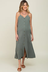 Olive Button Down Maternity Midi Tank Dress