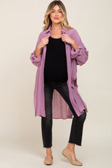 Lilac Button Front Side Slit Oversized Maternity Blouse